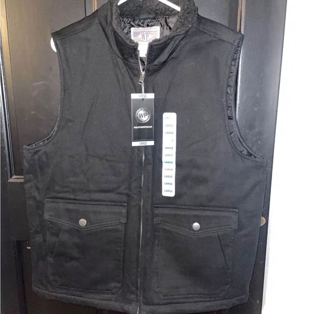 Weatherproof Black Sleeveless Vest with Stand-Up Collar